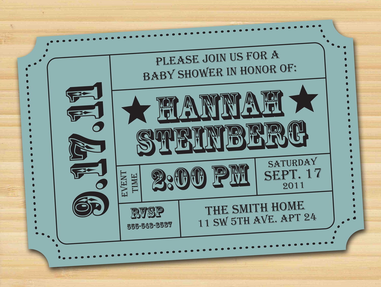Baby Shower Invitation or Announcement (Vintage-inspired Ticket)