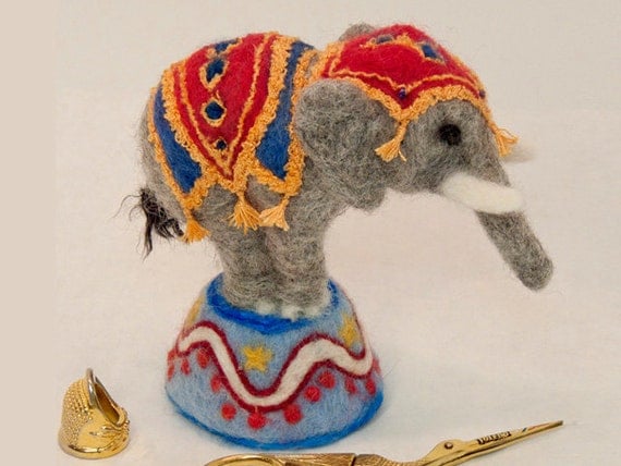 Circus Elephant Felted Pincushion. Made to Order.