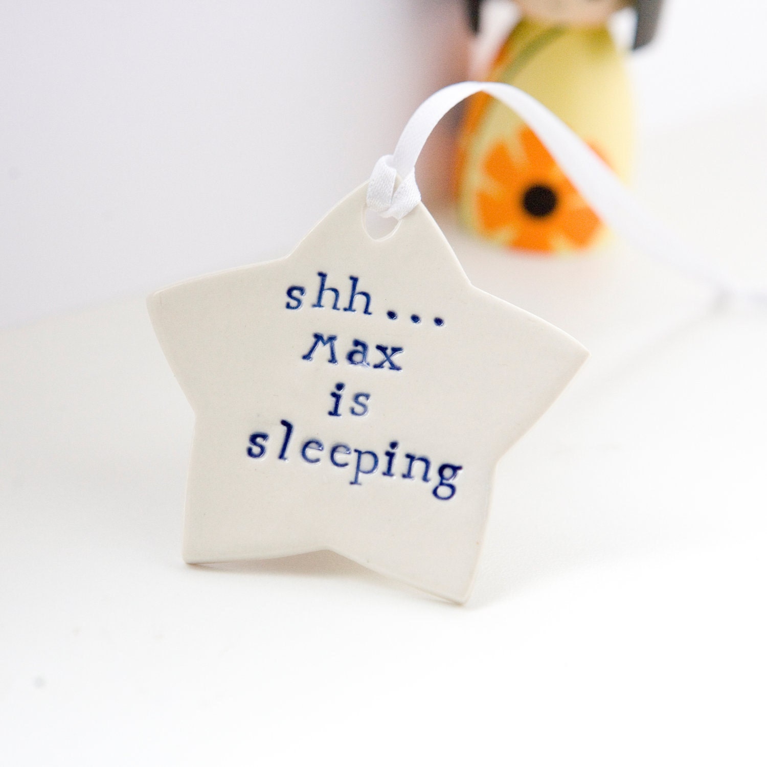 Personalized baby gift porcelain star door hanger