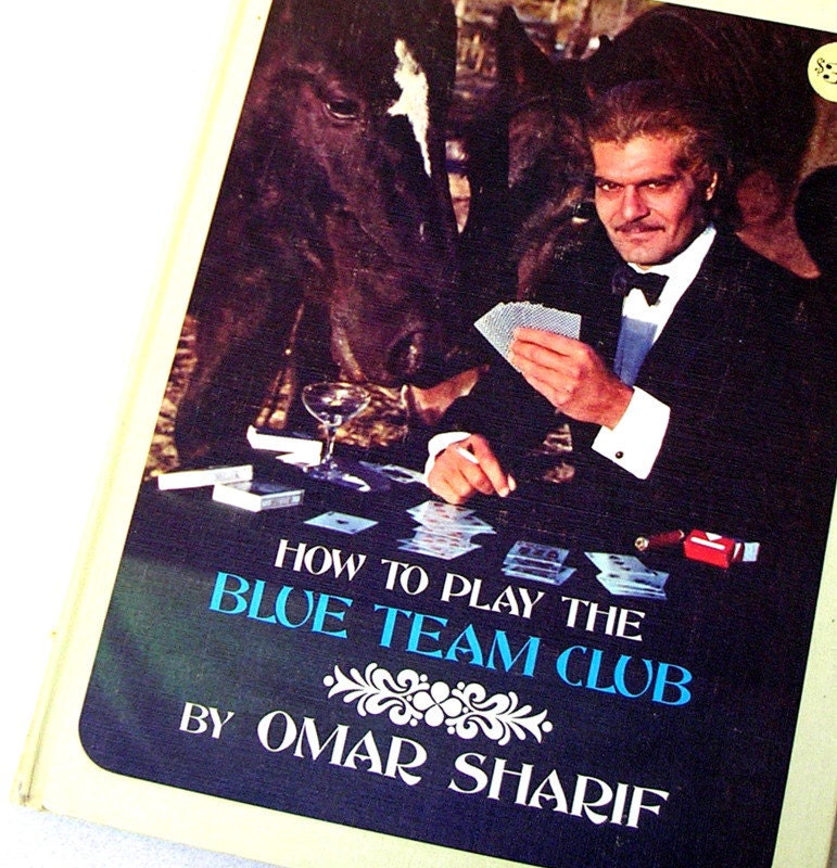 Vintage Bridge Book by OMAR SHARIF - How To Play the Blue Team Club.  Celebrity 1970 bridge playing method.  Mad Men Retro Hilarious.