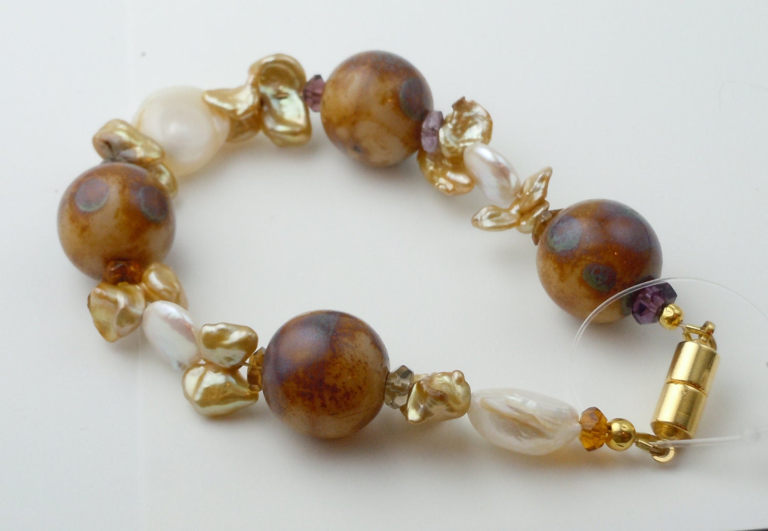 Fabulous Bracelet of Freshwater Pearls and Ceramic Pearls with an oh so strong Magnetic Closure