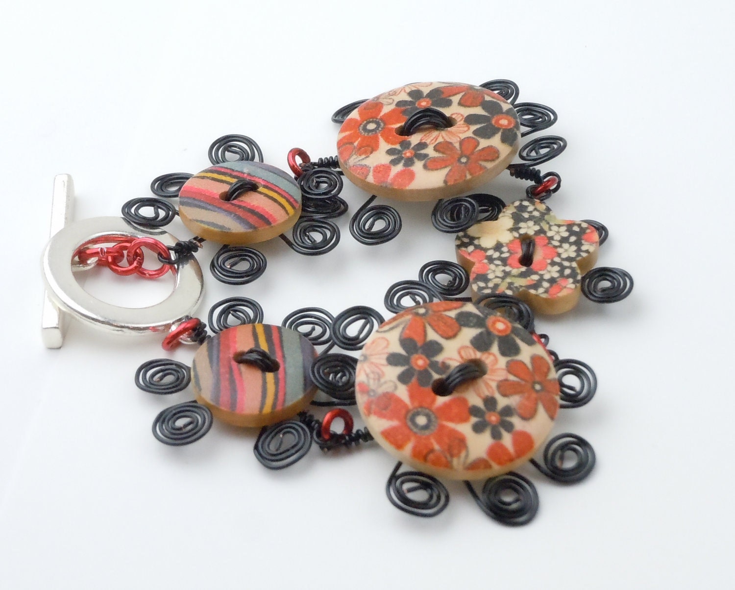 Wooden Flower Button Bracelet