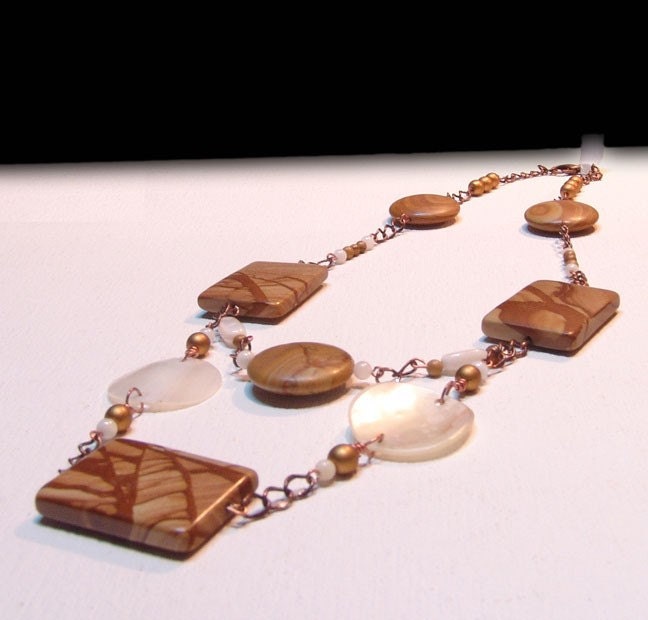 Painted Desert Jasper and Shells and Glass Necklace
