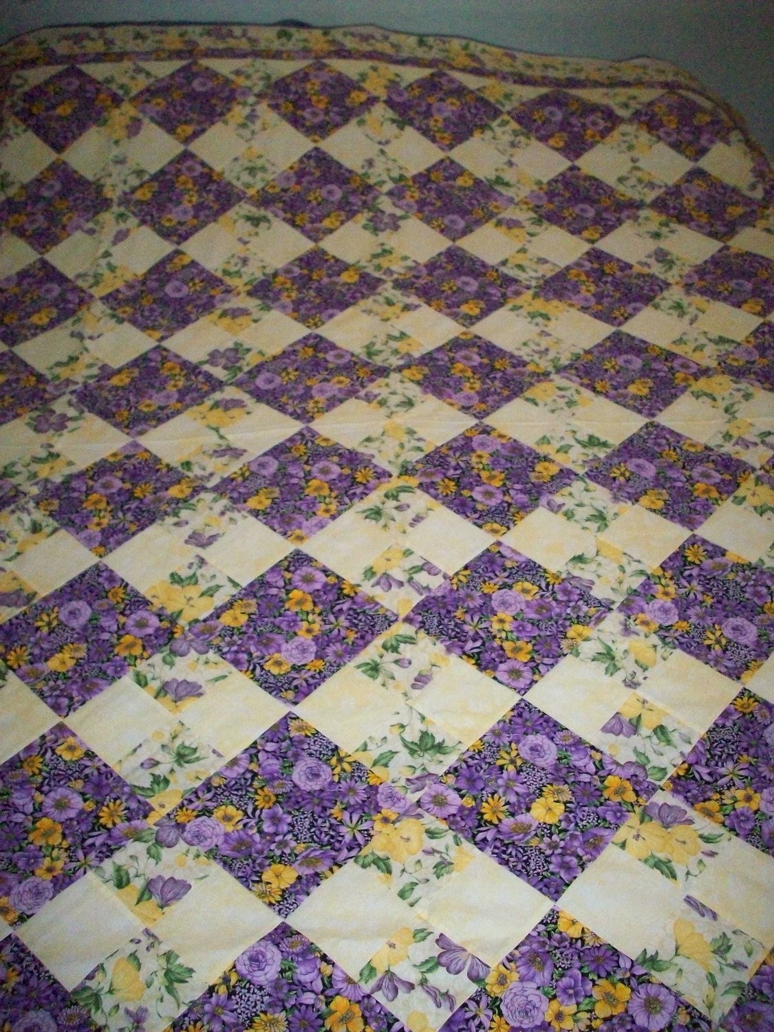 Purple and Yellow Floral Quilt Top (with backing fabric)