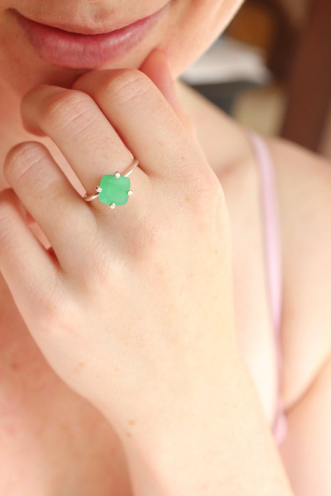 Chrysoprase ring, sterling silver, mint, seafoam, green, cocktail ring, summer - The Bliss Ring