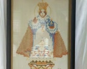Sale Antique Artist Signed Infant Jesus of Prague Sampler Embroidery Cross Stitch
