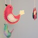 felt bird baby mobile crib decor - in pink, green, yellow