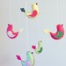 felt bird baby mobile crib decor - in pink, green, yellow