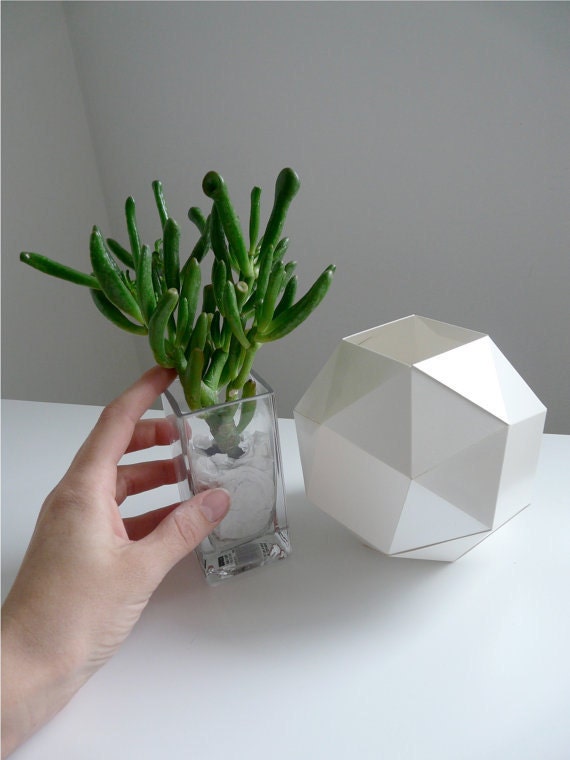 Pearl Polyhedron Paper Vase - Origami Inspired Design