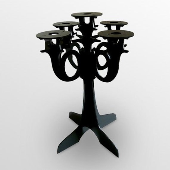 Black Acrylic Candelabra - Modern Lasercut Candle Holder - UrbanAnalog Black Acrylic Candelabra - Modern Lasercut Candle Holder - UrbanAnalog
