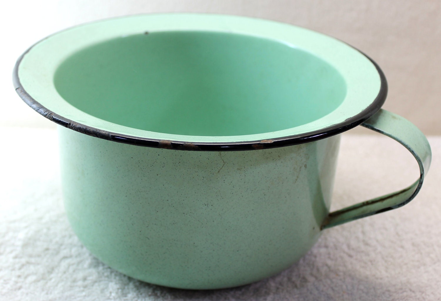 Enamel Chamber Pot Mint Green with Black by HobartCollectables