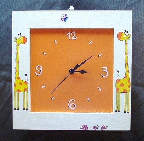 Cream And Orange Wall Clock With Giraffes Painting