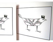 Three Handmade White Bird Greetings Cards Printed Illustration From Etching Black And White Bird Art