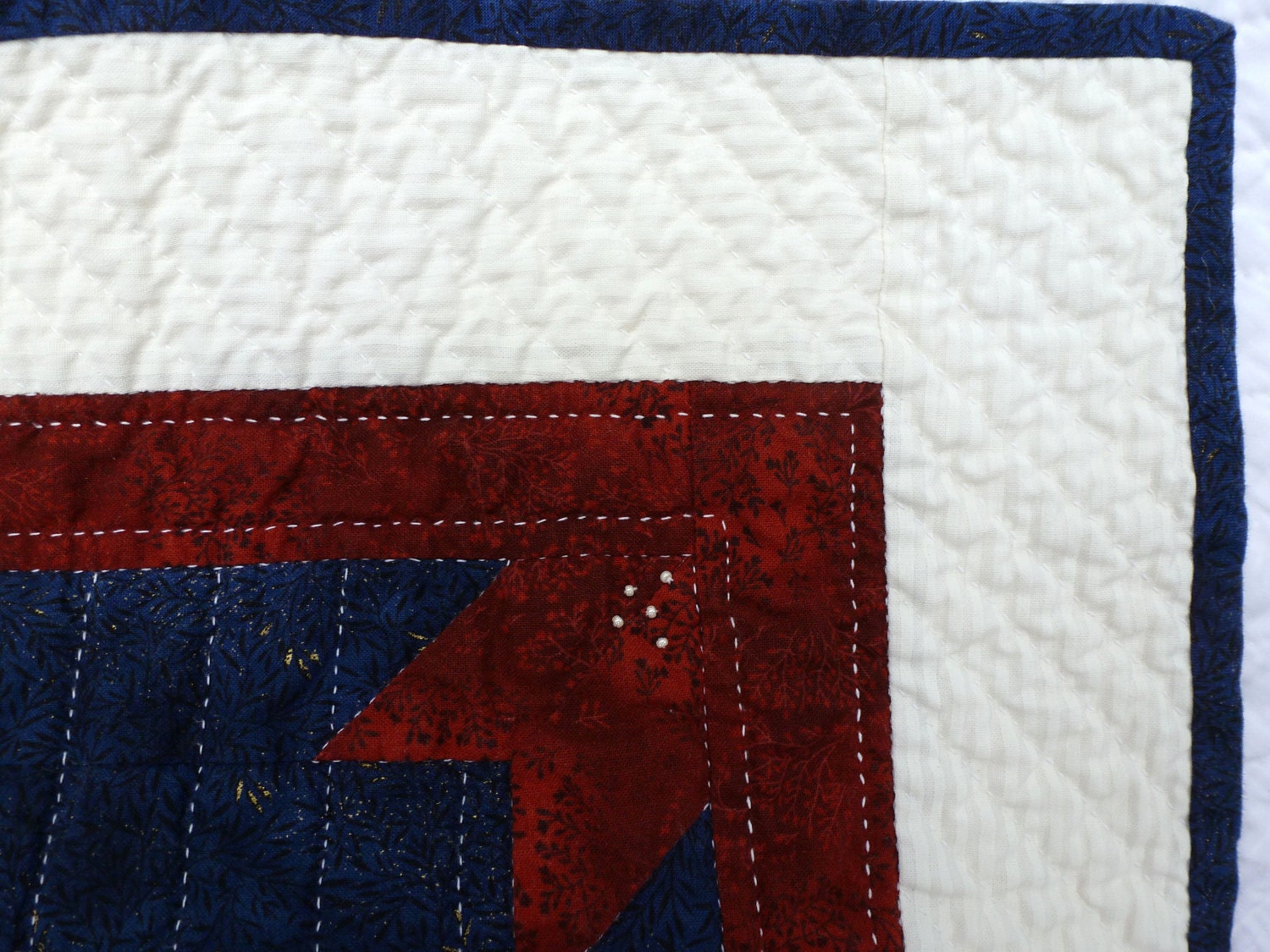 Americana Red, White, and Blue Lap Quilt: Hand Quilted 45 X 59