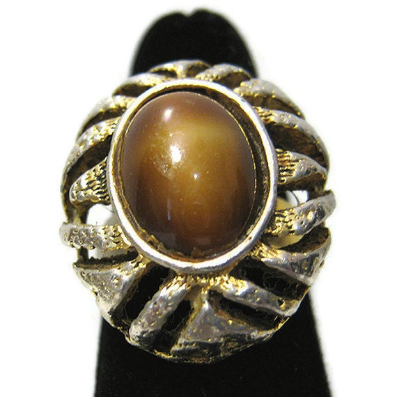 Chunky Faux Tigers Eye Vintage Adjustable Ring