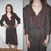 Rainbow Brite ... vintage 80s semi sheer dress / puff sleeve / ruffled deep v / wrap ruffles / secretary office fashion ... S M bust 36