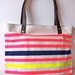 Neon and Neutral Canvas Tote Bag with Leather Handle in----pink-navy-lemon-