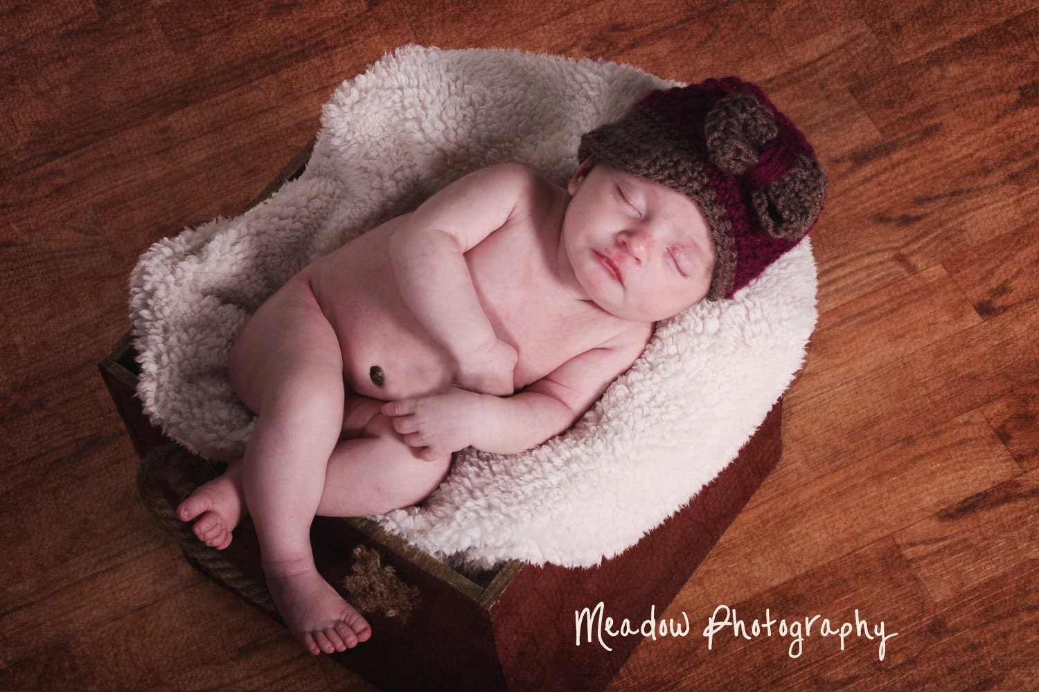 SALE - Newborn Baby Crochet Hat Newsgirl Bow Photography prop in Brown and Purple