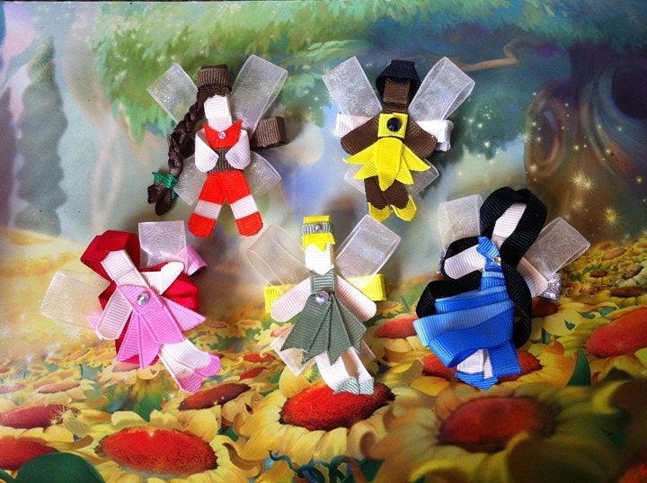 Tinkerbell and Friends inspired ribbon sculptures hair clips - Sold Individually