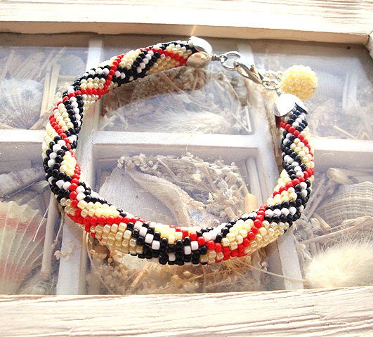 CIJ  Bead crochet rope bracelet with striped pattern, seed beads jewelry, beaded jewelry, plus size fashion ,geometric jewelry
