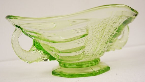 Art Deco Uranium Glass Elephant Bowl by Sowerby England by Yonks