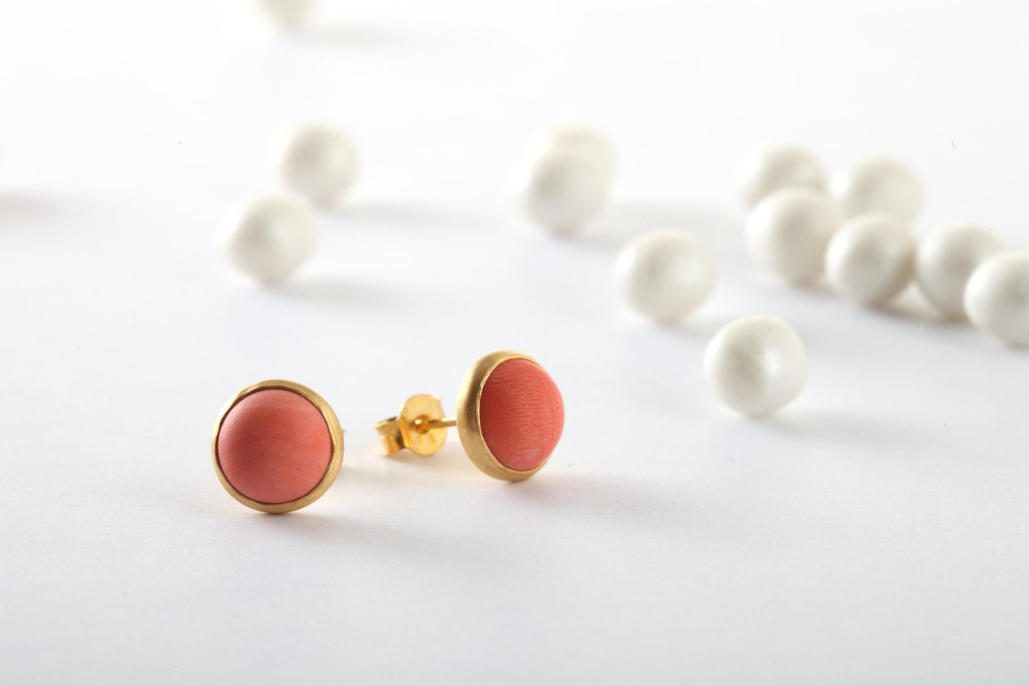 Coral Earrings, Rose pink Stud earrings, cabushon cut Coral, stone earrings, coral jewelry, post earrings. CHRISTMAS SALE