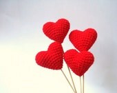 Wedding Cake Topper, Crochet Red Hearts (Set of 4) Cake Topper, Valentines