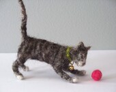 Gray Tiger Kitten   Needle Felted cat