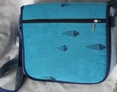 Big Messenger Bag with Didymos Fishes Caribe from faux suede