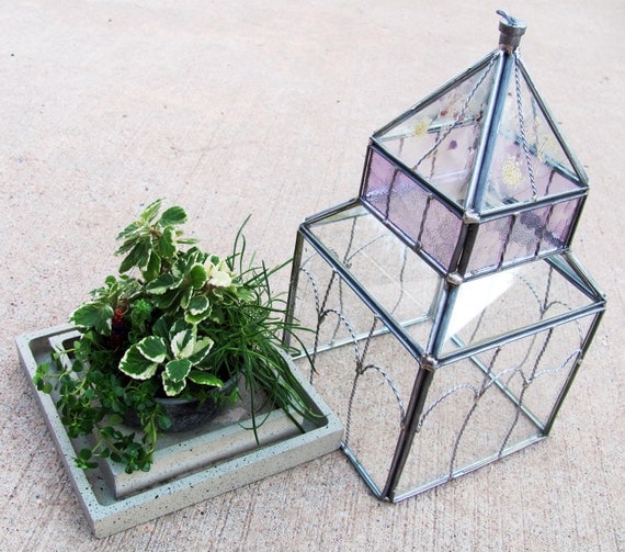 Large Stained Glass Wardian Terrarium filled with a by BizzyBetty
