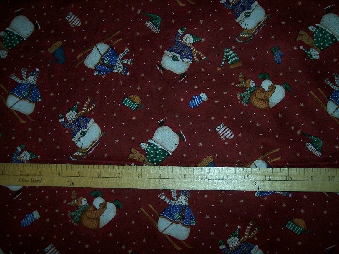 Christmas fabric winer snowman cotton Debbie Mumm red