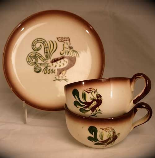 Brock of California Chanticleer Coffee Cups and B&B Plate