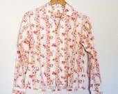 S / M Vintage 1960s Bright Animal and Flower Print Cotton Button Up Shirt