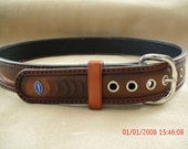 Hand tooled brown with flames leather belt