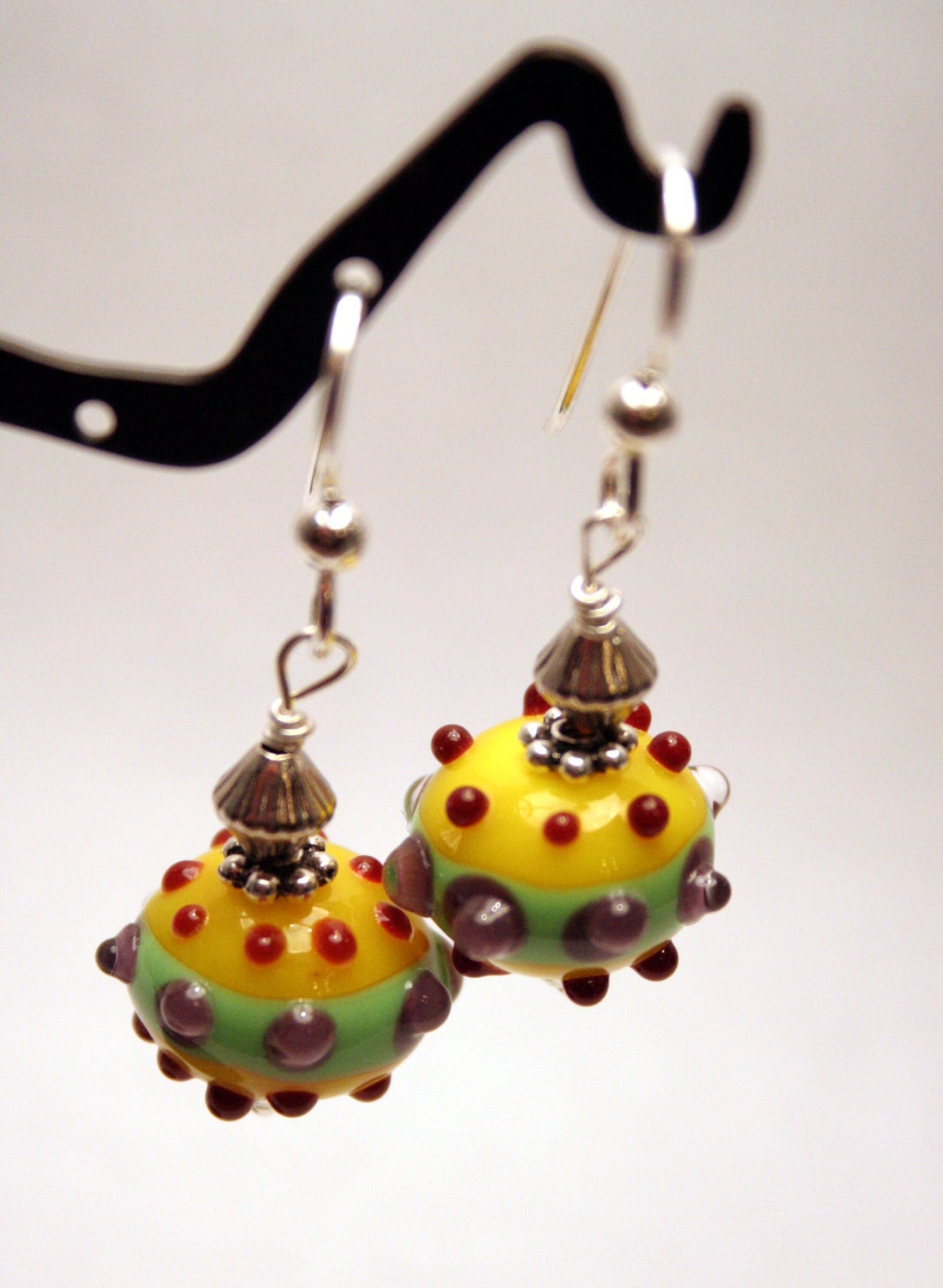 Handmade Rainbow Multi Color Lampworking Sterling Silver Earrings