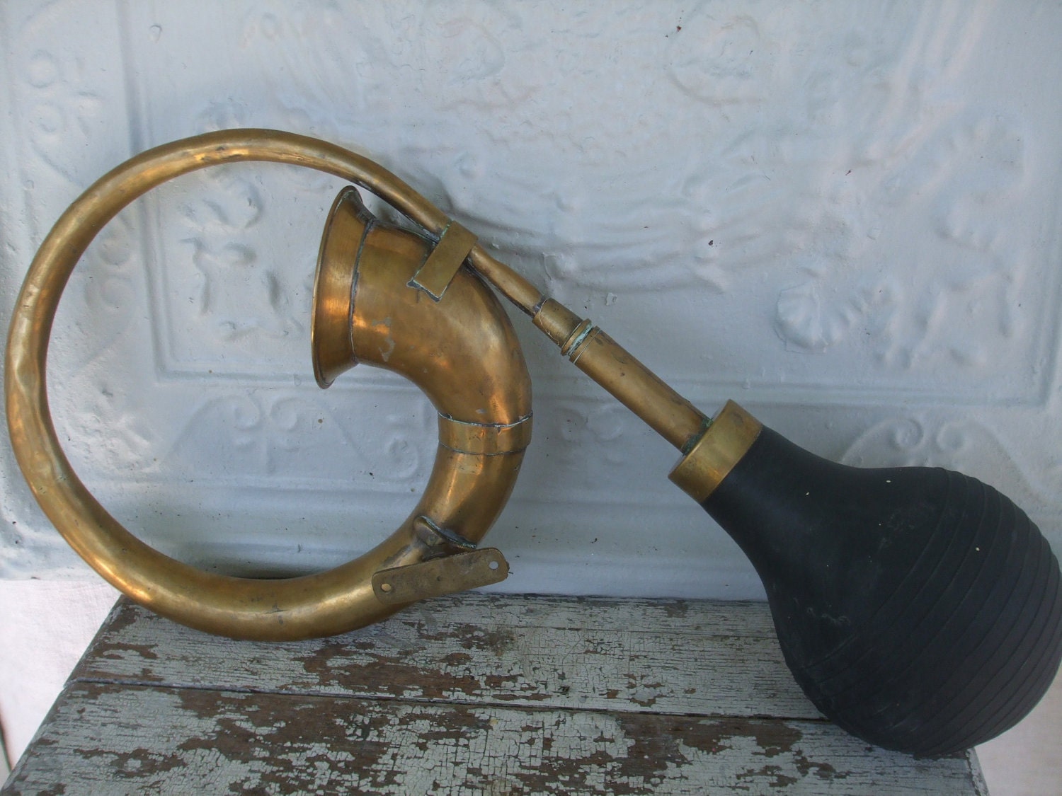 Antique 1930s Car Horn Truck Horn Brass Rubber by MissingHeirloom