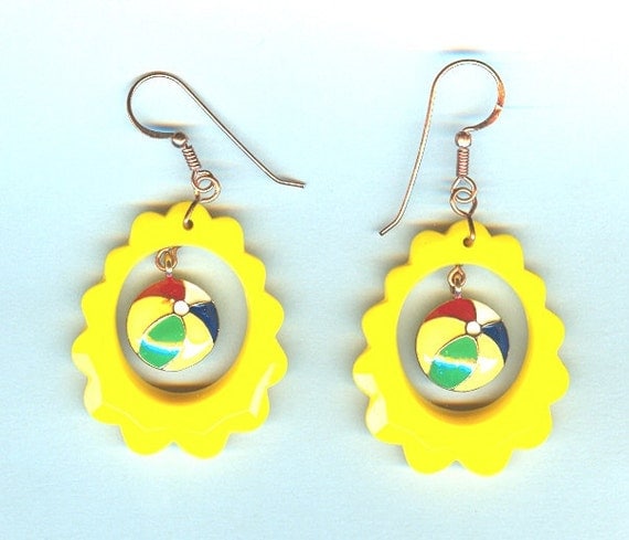 Retro Dangle Earrings: Funky Colorful Beach Blanket Bingo - SparklePlentyToo Retro Dangle Earrings: Funky Colorful Beach Blanket Bingo - SparklePlentyToo