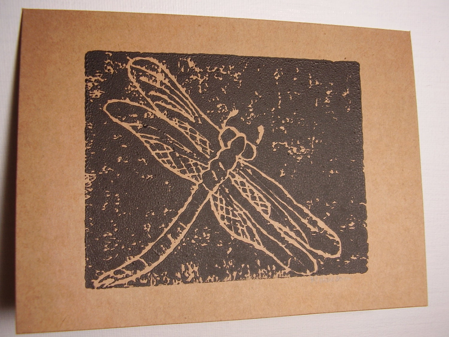 Dragonfly Lino-cut Kraft cardstock All Occassion Greeting Card