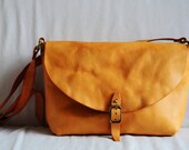 Hand Stitched Washed-Out Light Brown Leather Shoulder Bag/ Carry On Bag