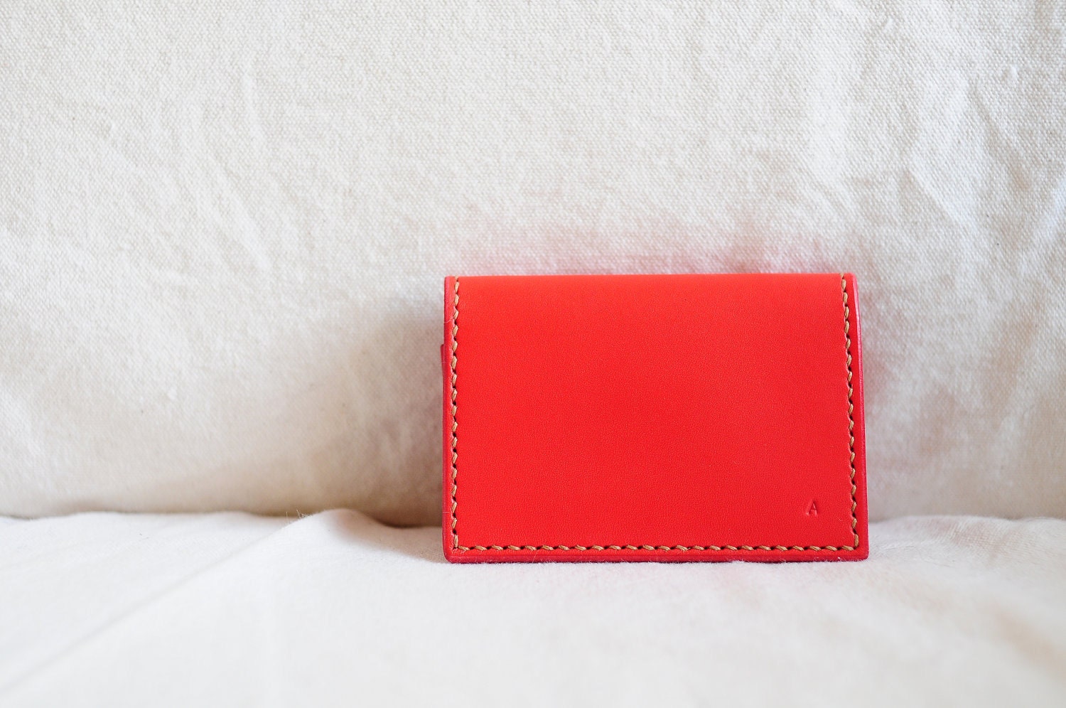 Hand Stitched Red Leather Card Holder