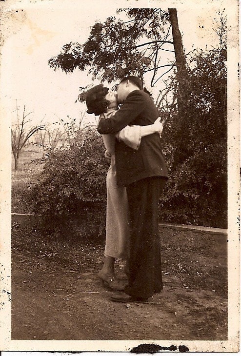 Portrait Of Lovely Couple Kissing Beautiful Vintage