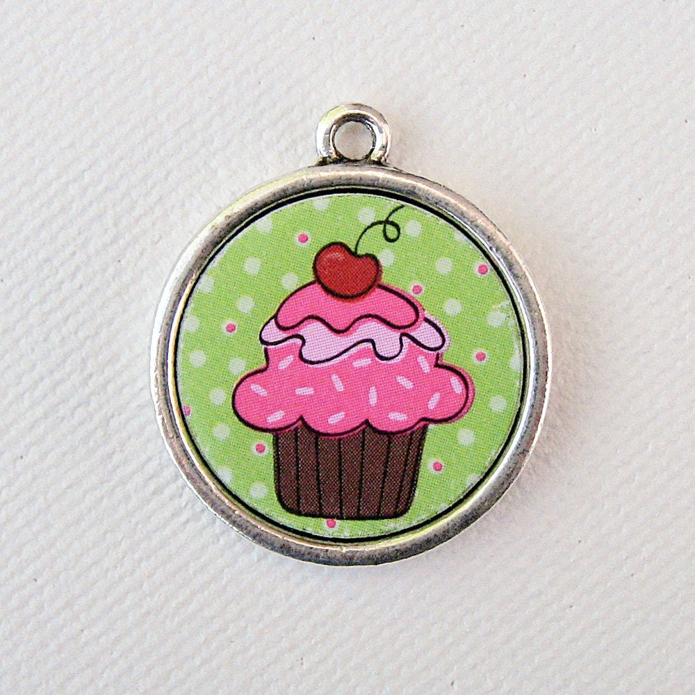 Custom Pet I.D. Tag, Pink Cupcake on Silver Double Sided Tag