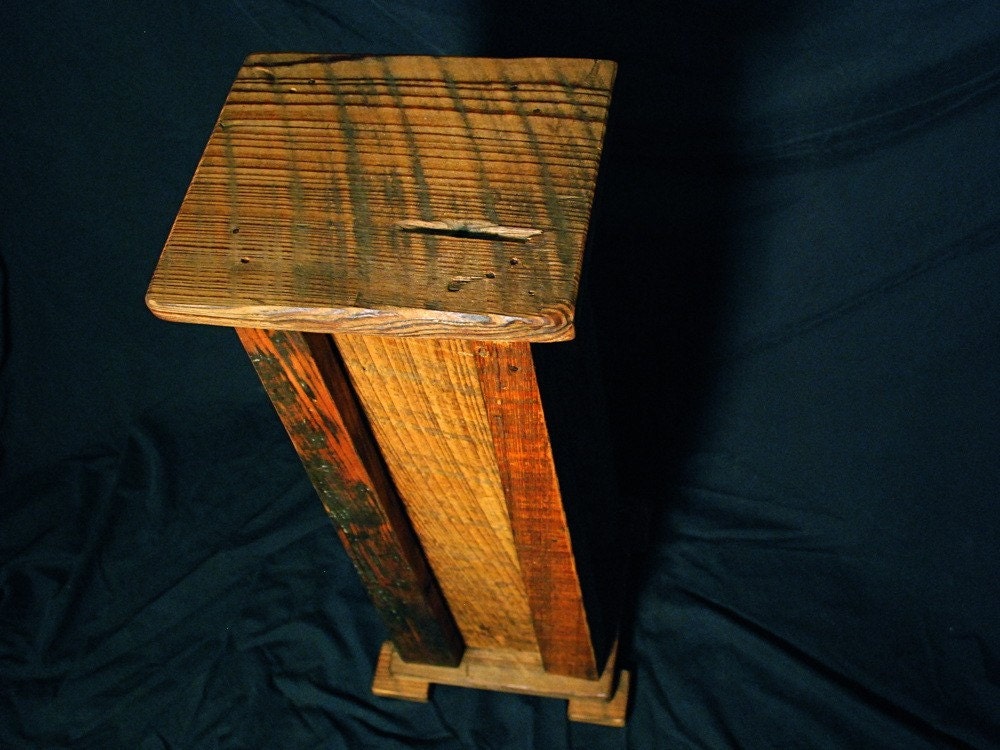 Side Table Reclaimed Wood Display Stand Pedestal by TaylorArts