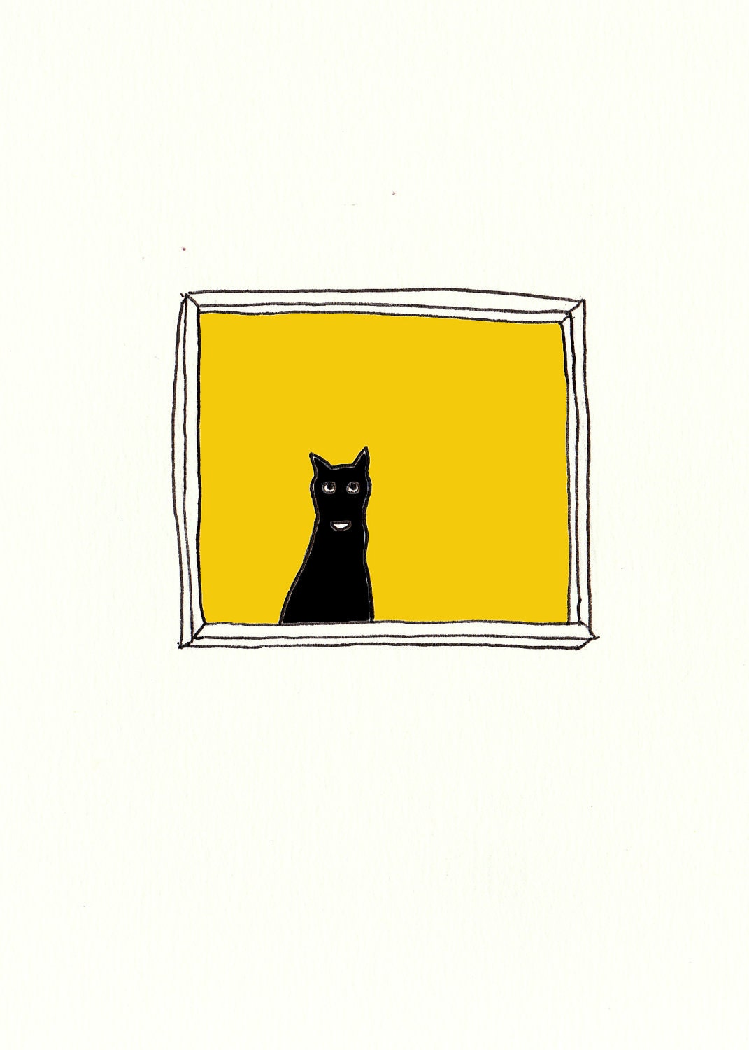 Black Cat Line Drawing Print 5x7 - TeAmiWorks