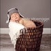 Newborn boy pilot hat -- Gray and white w/ buttons -- Newborn