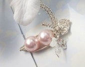 Peas In A Pod Precious Girls Silver Pendant Necklace With Vine and Swarovski Pearls. For Brides, Friends, Sisters And Mothers