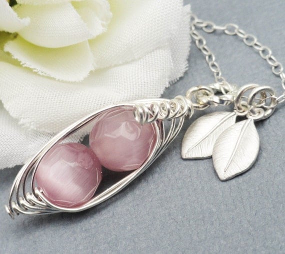 Two  Peas In A Pod ALL STERLING Silver Czech Faceted Dusky Pink Stones