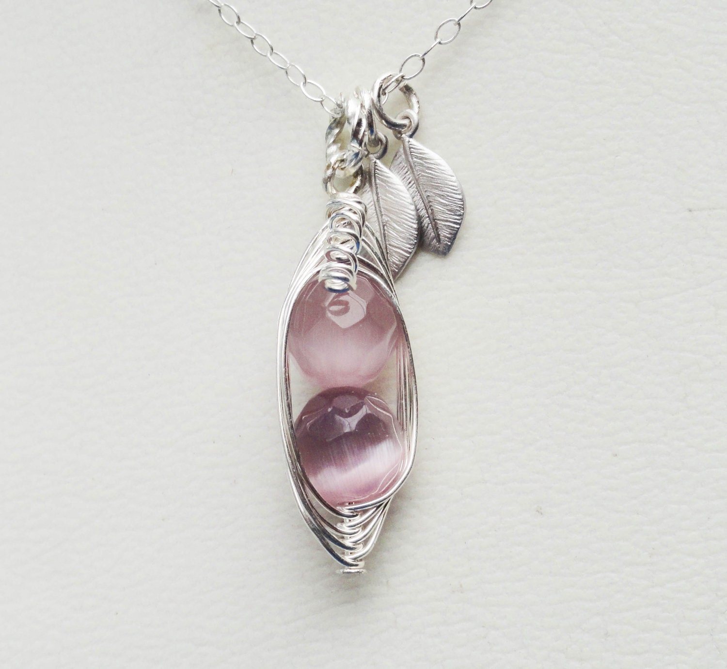 Two  Peas In A Pod ALL STERLING Silver Czech Faceted Dusky Pink Stones