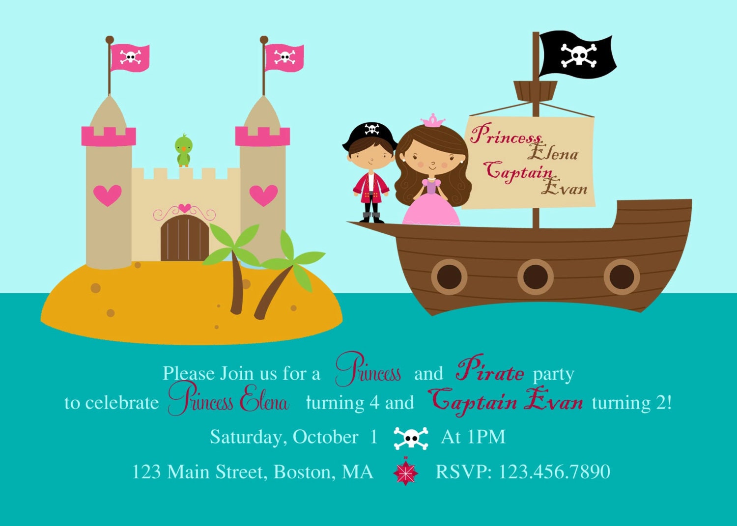Pirate Princess Custom Birthday Invitation DIY print