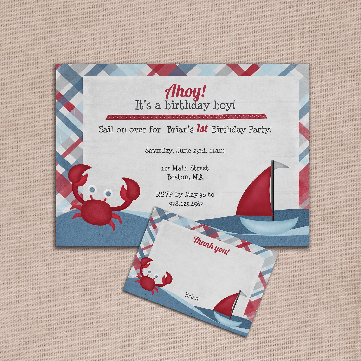 sailboat nautical birthday invite invitation and thank you DIY printable